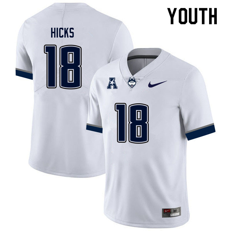 Youth #18 Kylish Hicks Uconn Huskies College Football Jerseys Sale-White - Click Image to Close